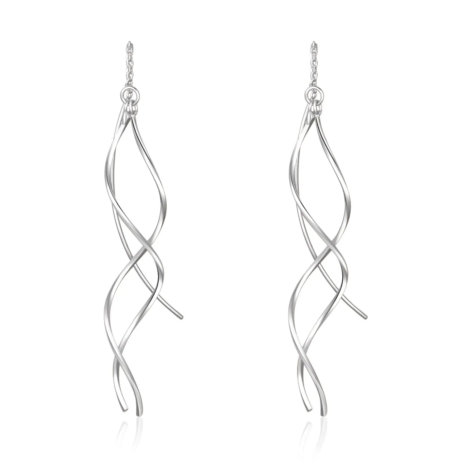 925 Sterling Silver Threader Earrings For Women Trendy, Handmade Earrings Jewelry, Twisted Linear Curved Drop Dangle Earrings, Hypoallergenic Earrings For Teens Girls Gift