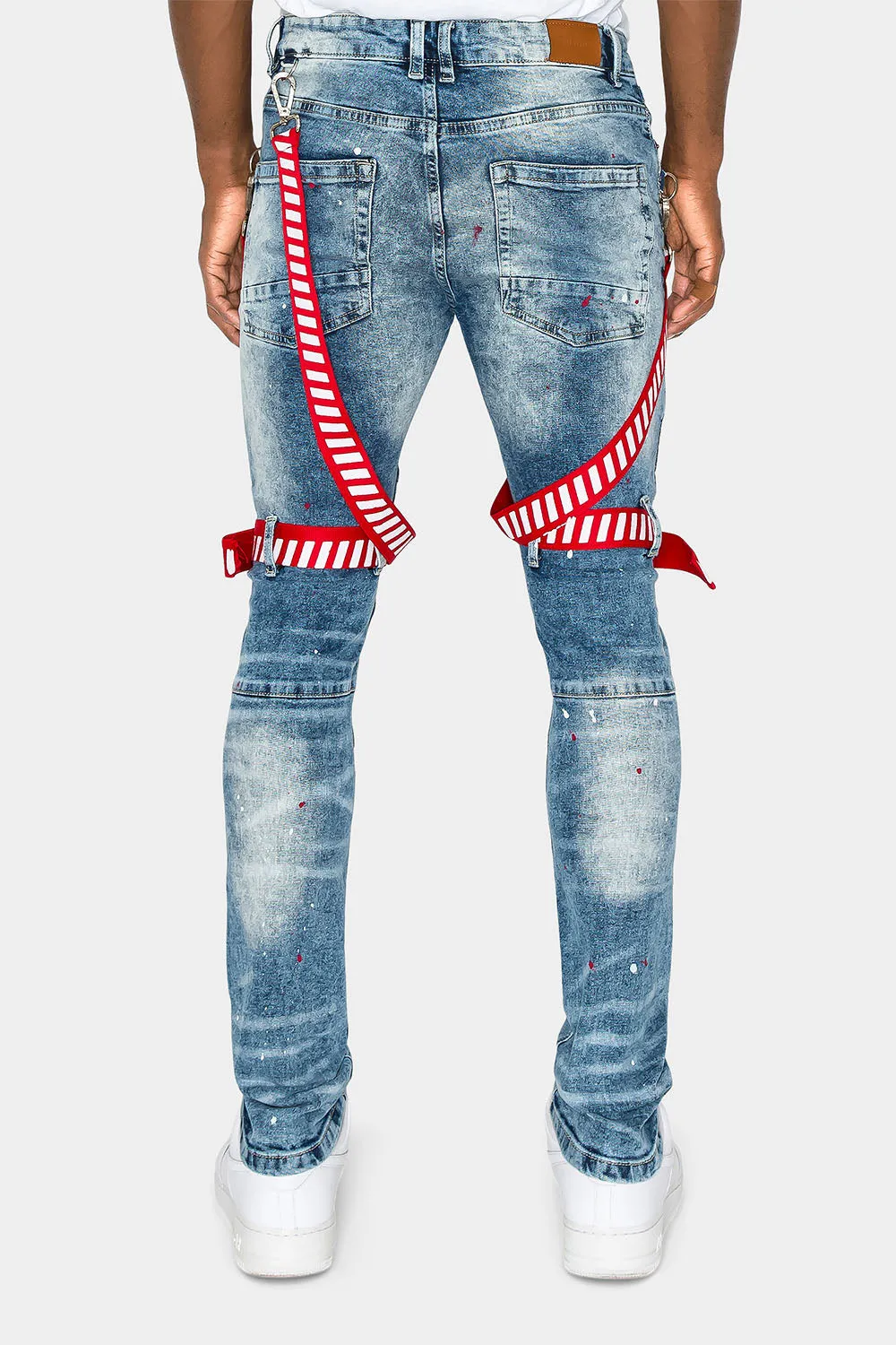 Adjustable Strap Harness Distressed Biker Jeans