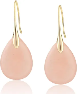 Agate Tear Beads High Luxury Purple Pendant Earrings, Fish Hook Pendant Earrings (Pink gemstone gold hook)