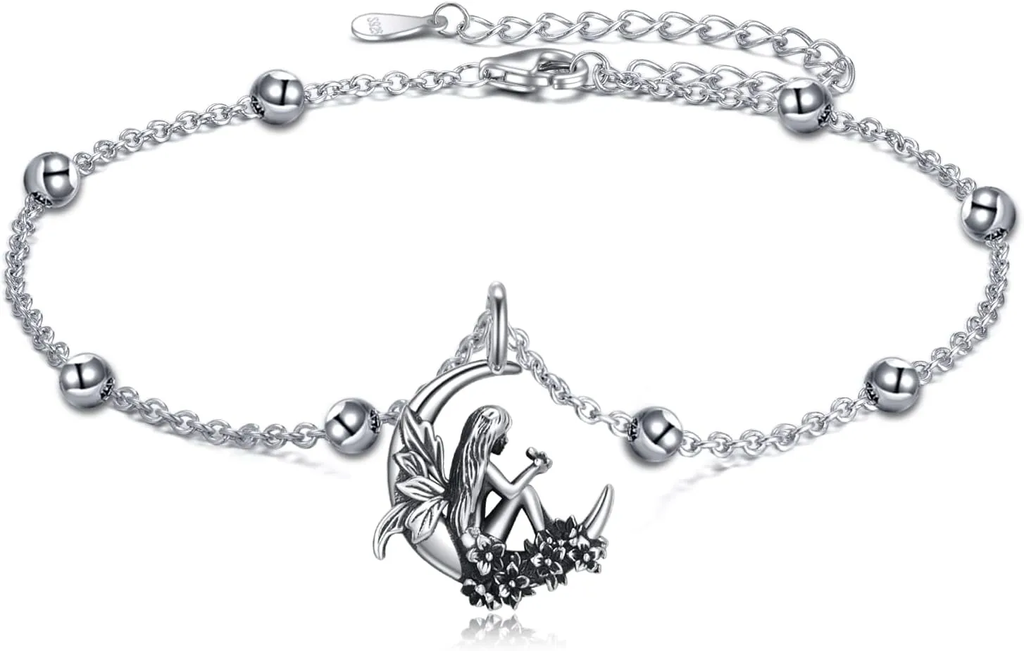 Airplane/Compass Anchor/Fairy/Ankle Bracelet Sterling Silver Fairy Layered Anklet Adjustable Ankle Bracelet Christmas Jewelry for Women