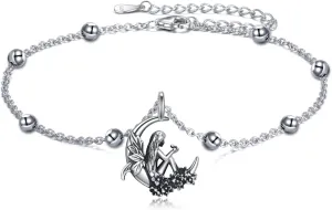 Airplane/Compass Anchor/Fairy/Ankle Bracelet Sterling Silver Fairy Layered Anklet Adjustable Ankle Bracelet Christmas Jewelry for Women