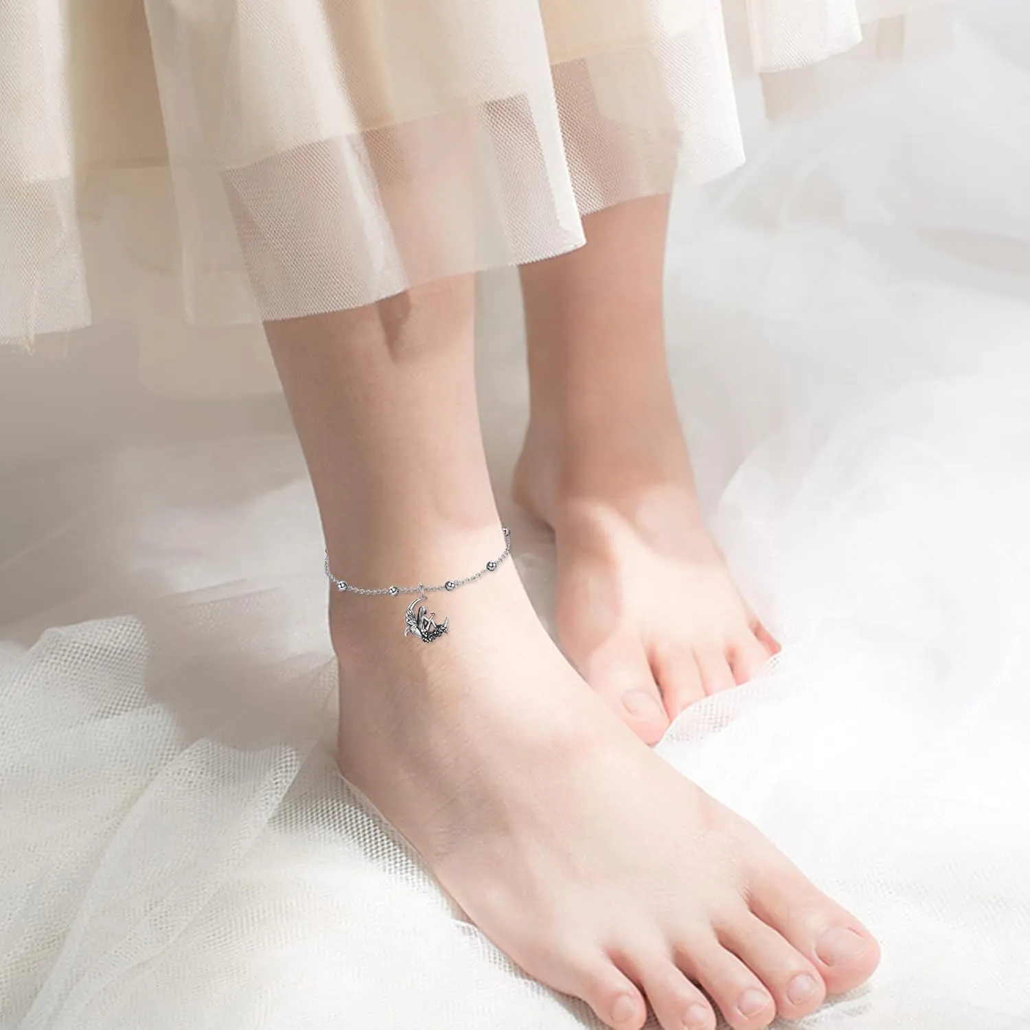 Airplane/Compass Anchor/Fairy/Ankle Bracelet Sterling Silver Fairy Layered Anklet Adjustable Ankle Bracelet Christmas Jewelry for Women