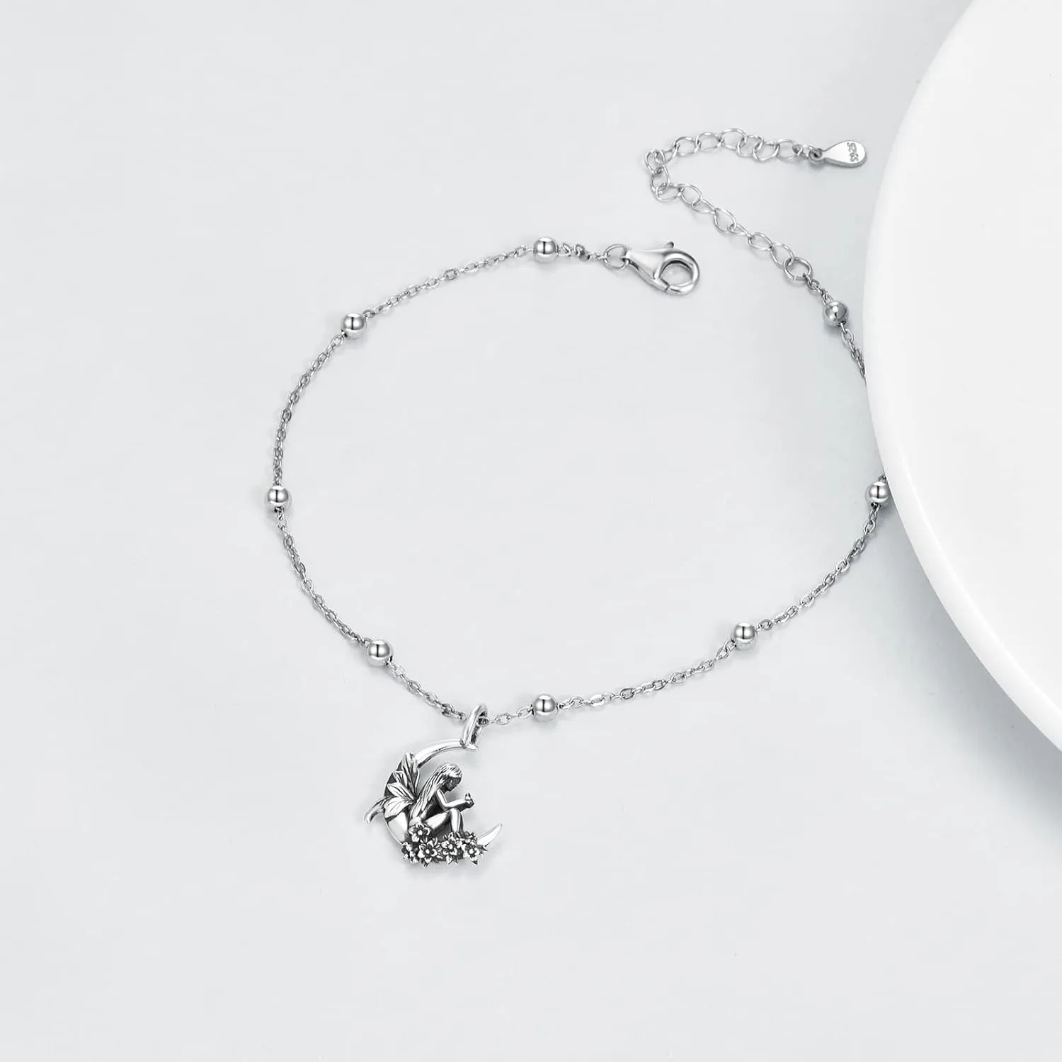 Airplane/Compass Anchor/Fairy/Ankle Bracelet Sterling Silver Fairy Layered Anklet Adjustable Ankle Bracelet Christmas Jewelry for Women