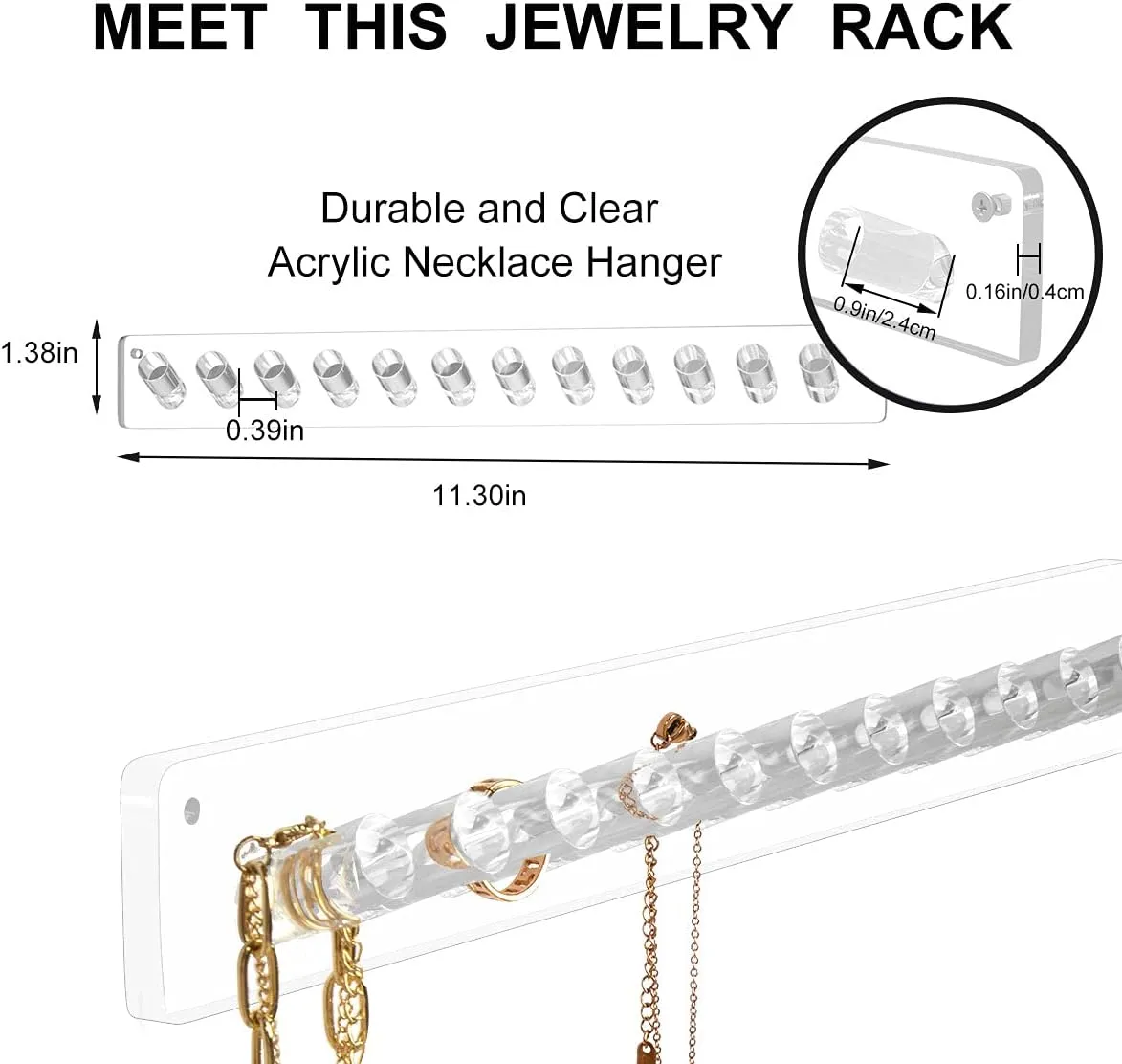 AITEE Necklace Holder, Acrylic Necklace Organizer Wall Mounted with 12 Hooks, for Hanging Necklace, Jewelry, Bangles, Bracelets and Rings, Best Gifts for Girls and Women(2 PACK)
