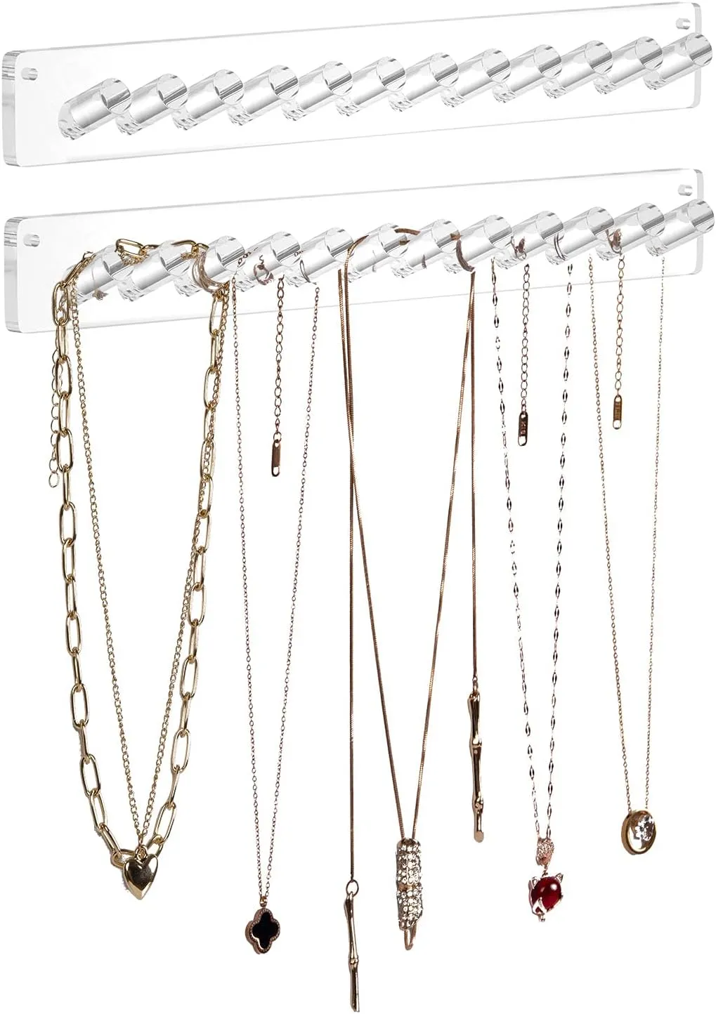 AITEE Necklace Holder, Acrylic Necklace Organizer Wall Mounted with 12 Hooks, for Hanging Necklace, Jewelry, Bangles, Bracelets and Rings, Best Gifts for Girls and Women(2 PACK)
