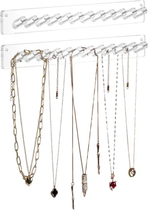 AITEE Necklace Holder, Acrylic Necklace Organizer Wall Mounted with 12 Hooks, for Hanging Necklace, Jewelry, Bangles, Bracelets and Rings, Best Gifts for Girls and Women(2 PACK)