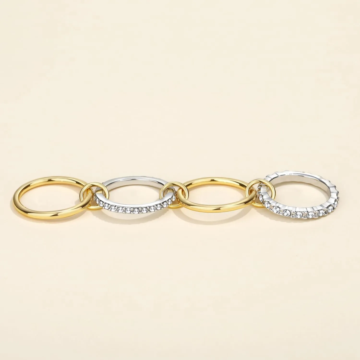ALEXTINA Gold Stackable Rings for Women 14K Gold Plated Cubic Zirconia Rings, Silver Gold Mixed Metals Multi Ring Set Stackable Ring Set for Women Non Tarnish (Size 6-10)