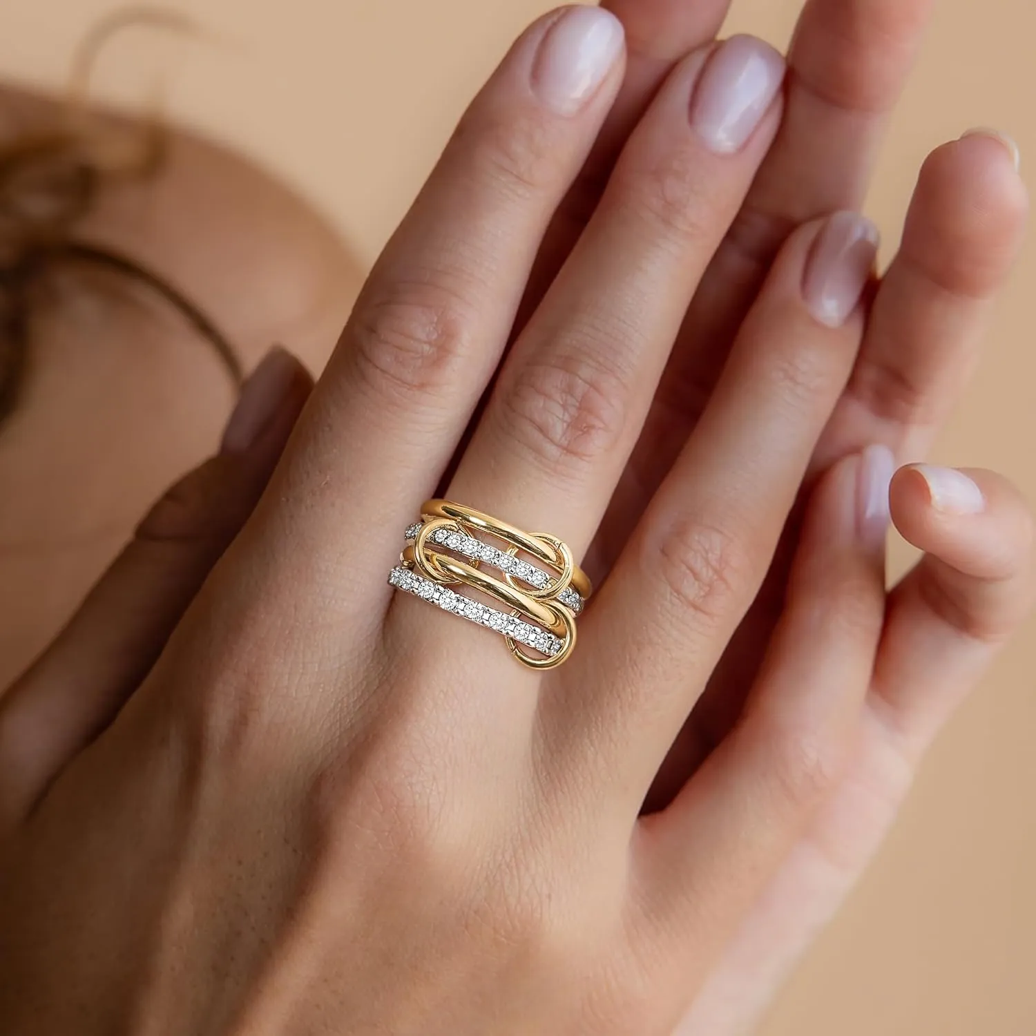 ALEXTINA Gold Stackable Rings for Women 14K Gold Plated Cubic Zirconia Rings, Silver Gold Mixed Metals Multi Ring Set Stackable Ring Set for Women Non Tarnish (Size 6-10)