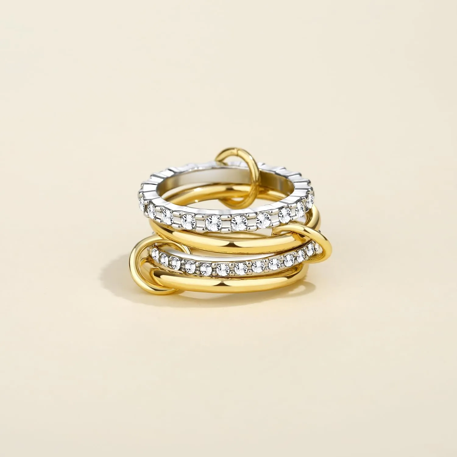 ALEXTINA Gold Stackable Rings for Women 14K Gold Plated Cubic Zirconia Rings, Silver Gold Mixed Metals Multi Ring Set Stackable Ring Set for Women Non Tarnish (Size 6-10)