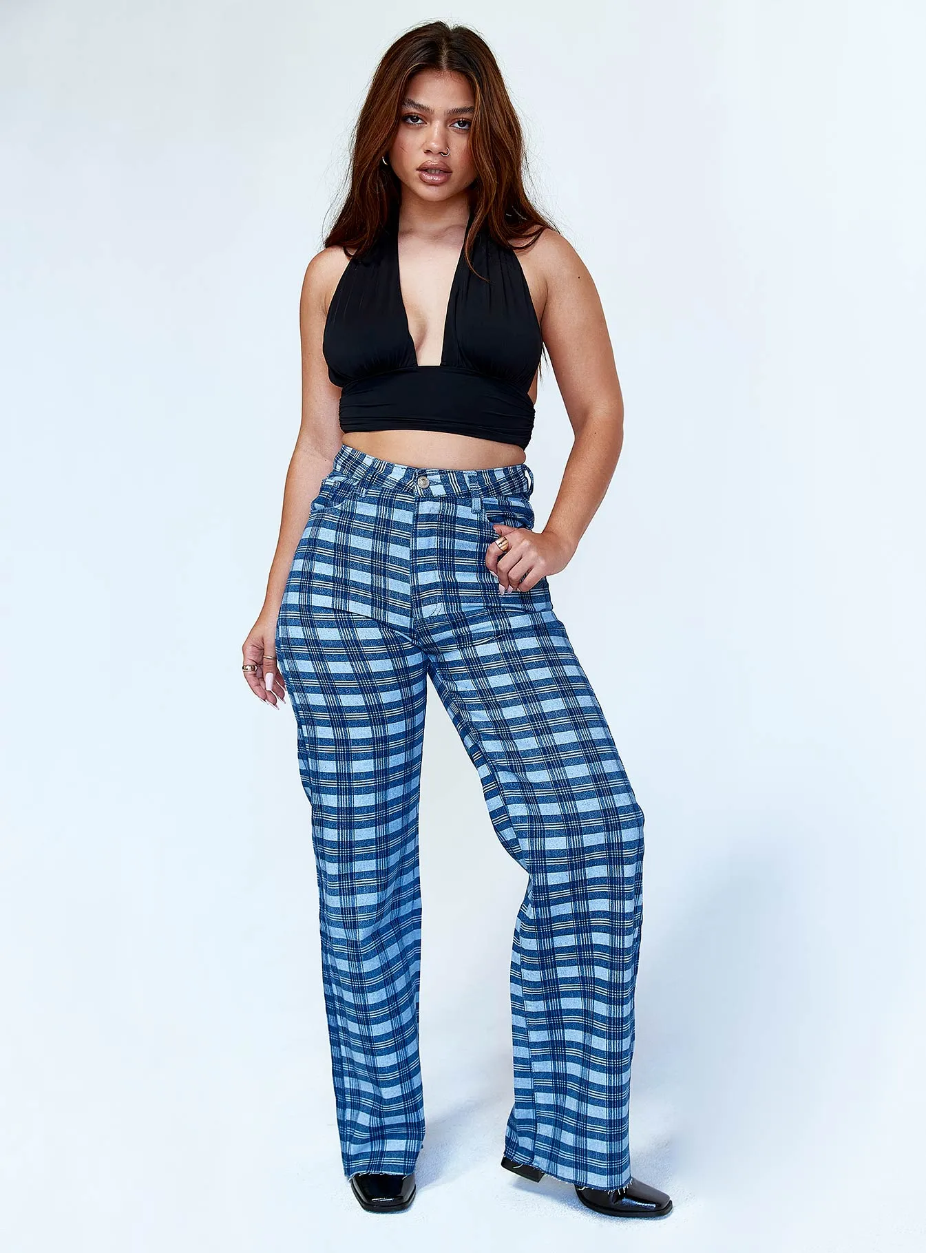 Alice Wide Leg Check Jeans Denim