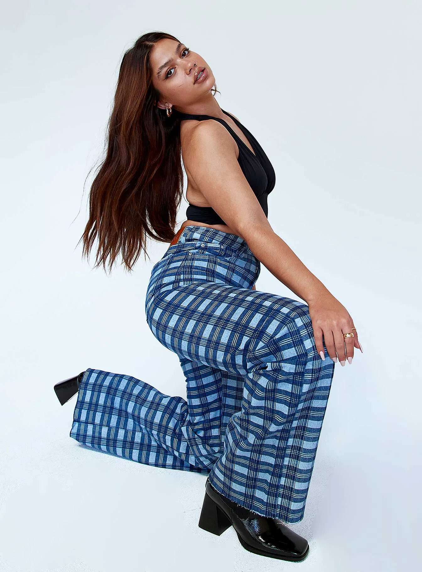 Alice Wide Leg Check Jeans Denim