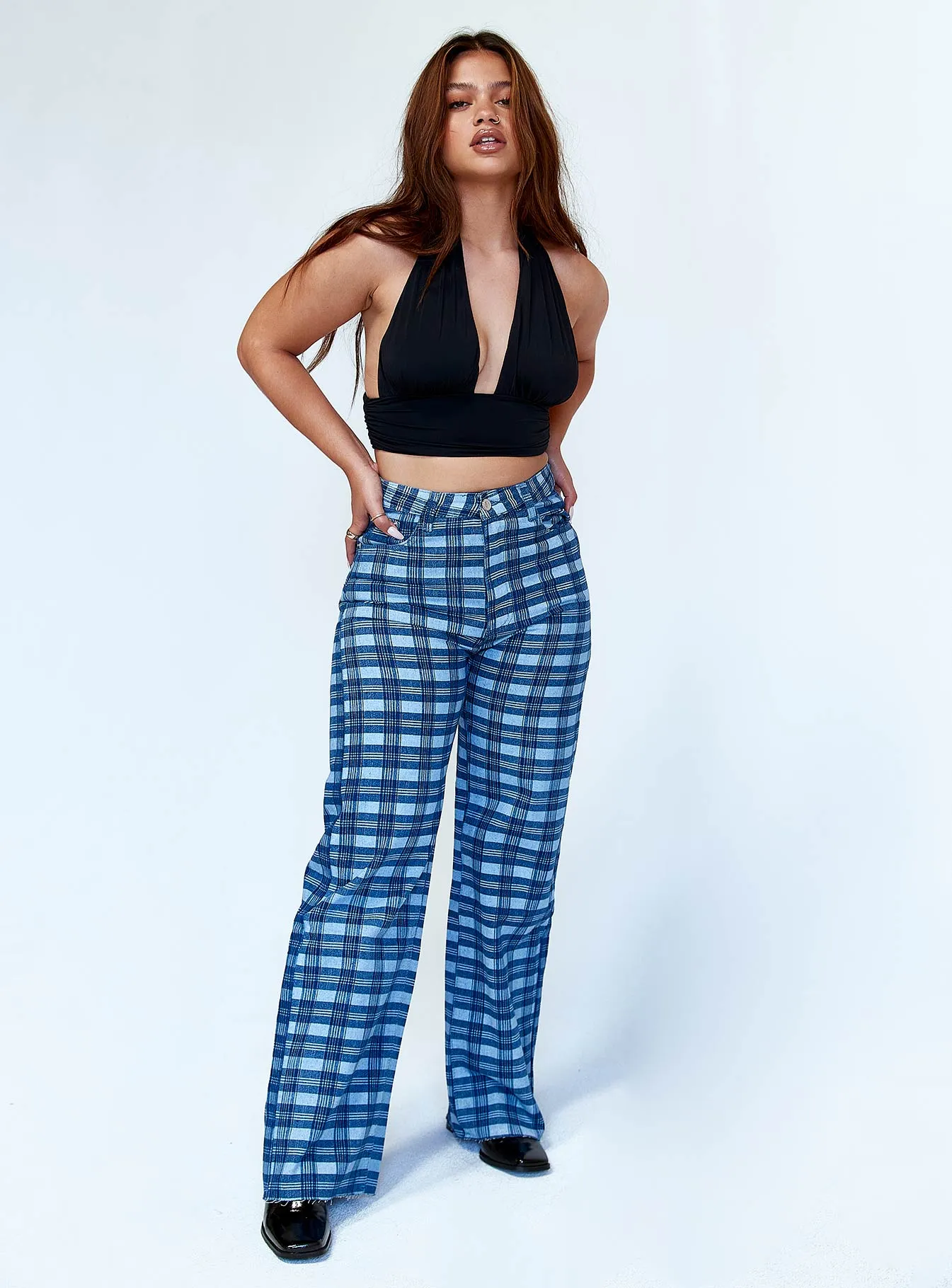 Alice Wide Leg Check Jeans Denim