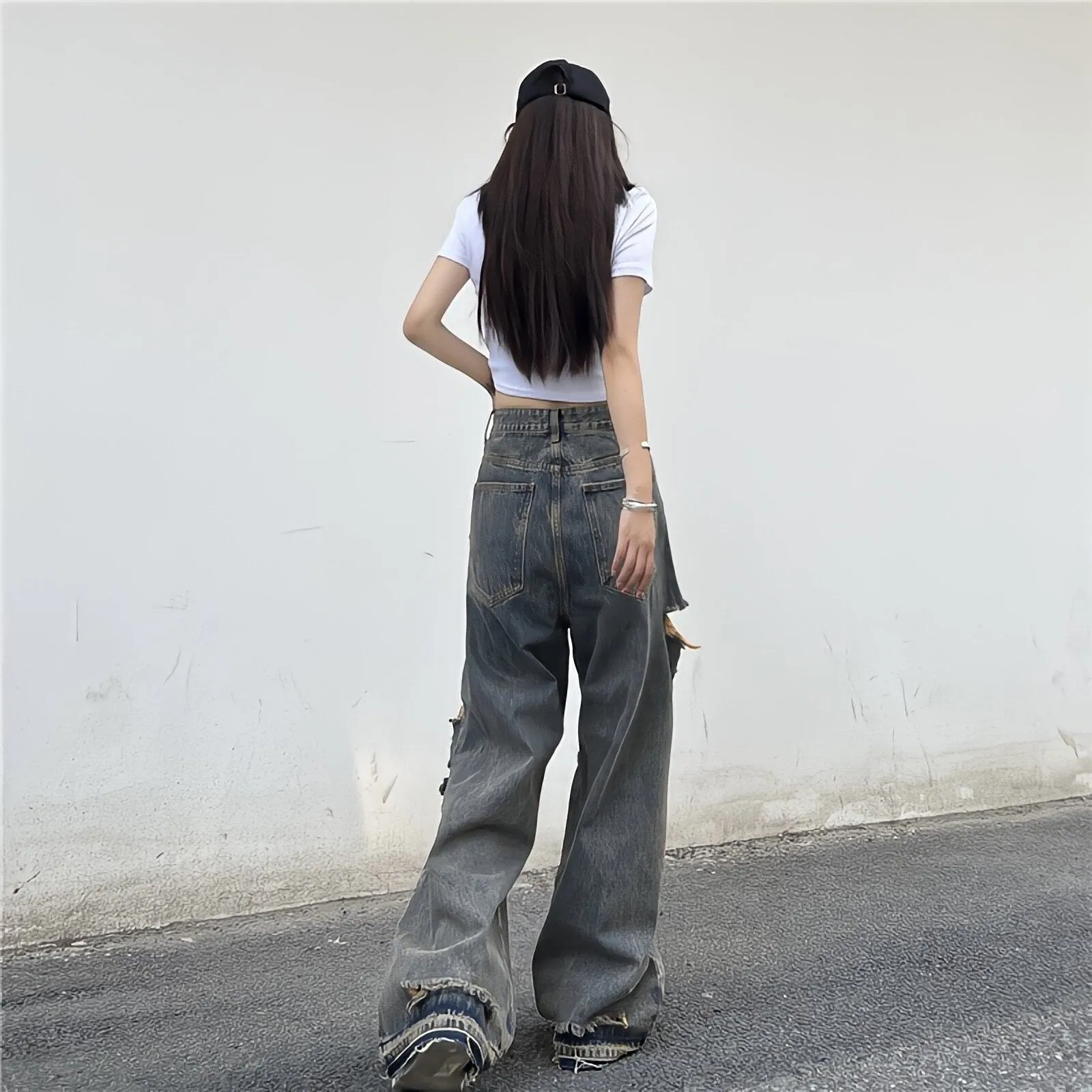 Alternative 'Broken Dreams' Grey Grunge Ripped Baggy Pants