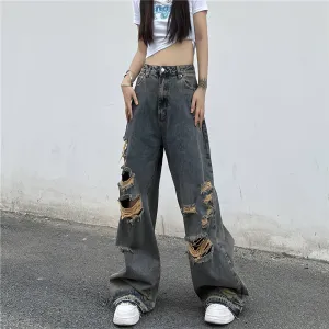 Alternative 'Broken Dreams' Grey Grunge Ripped Baggy Pants