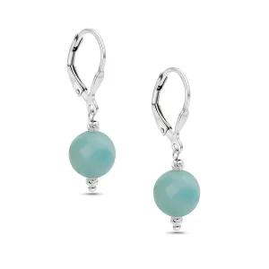 Amazonite Leverback Earrings in 925 Sterling Silver - Dangle Drop Earrings for Women - September Birthstone 10mm Bead Vintage Style Gemstone - Handmade Jewelry Gift for Women