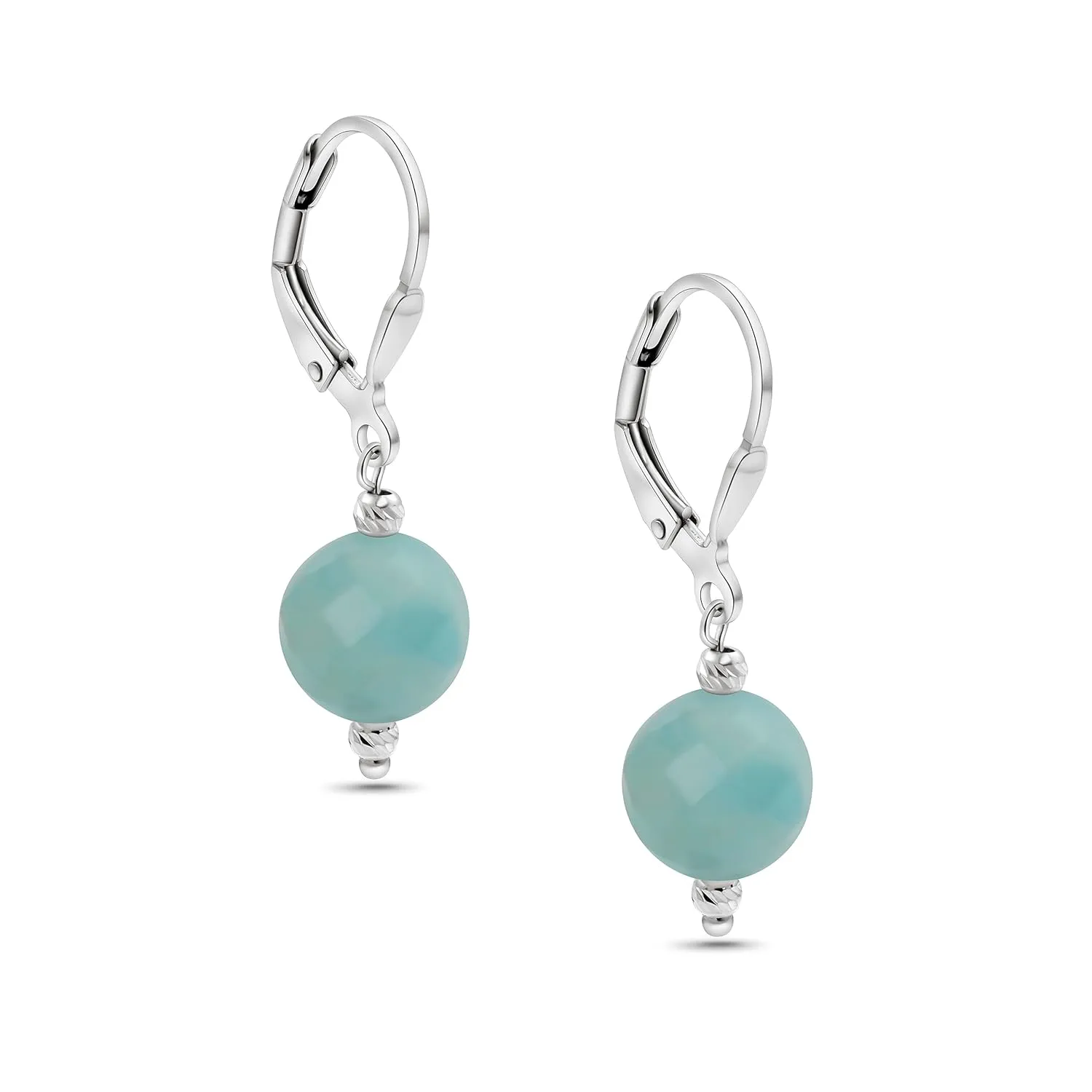Amazonite Leverback Earrings in 925 Sterling Silver - Dangle Drop Earrings for Women - September Birthstone 10mm Bead Vintage Style Gemstone - Handmade Jewelry Gift for Women