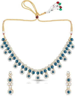 American/AD Two-Layered | Sparkling Square-Shaped Rhinestone Crystal Design Necklace | Dangle Earrings and Maang Tikka for Wedding Jewellery Set for Women