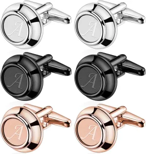 AMITER Mens Cufflinks with Initial A-Z, Classic 26 Letters Cuff Links for Men Business Wedding Shirts - 3 Pairs (Silver   Black   Rose Gold)