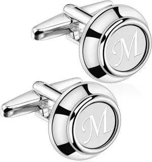 AMITER Mens Cufflinks with Initial A-Z, Classic Silver 26 Letters Cuff Links for Men Business Wedding Shirts