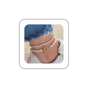 Andelaisi Boho Layered Pearl Ankle Bracelet White Pearl Toggle Ankle Bracelet Vintage T Bar Anklet Bracelet Baroque Pearl Foot Chain Jewelry for Women