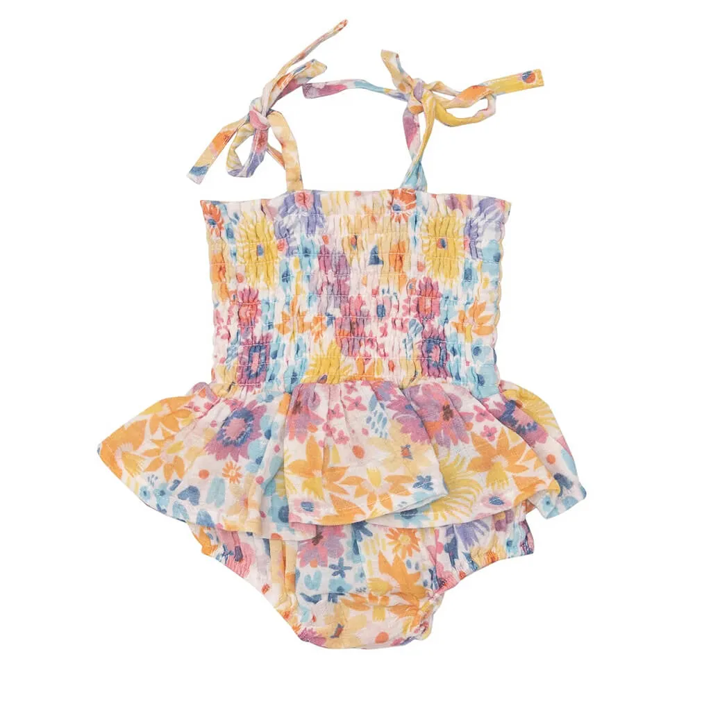 Angel Dear Smocked Bubble with Skirt Painty Bright Floral