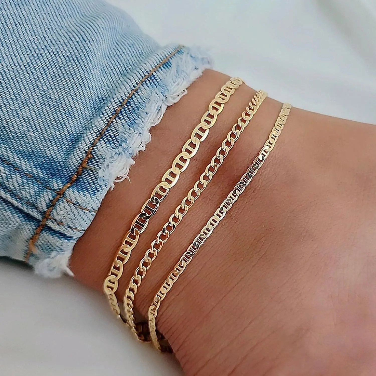 Ankle Bracelets for Women, 14k Gold/White Gold Plated Heart Bead Cuban Mariner Butterfly Anklets for Women Adjustable Link Chain Gold Jewelry