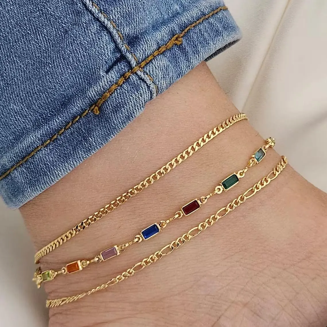 Ankle Bracelets for Women Girls Gold Stackable Anklets,14k Gold Plated Waterproof Layered Beads Herringbone Cuba Paper Clip Chain Figaro Link Anklets Set for Girls Jewelry Gifts Adjustable Size