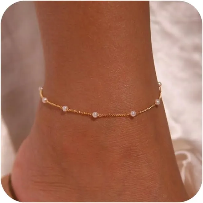 Ankle Bracelets for Women,14K Gold Plated Layered Beach Anklets SetWaterproof Dainty Gold Anklets for Women Gold Jewelry