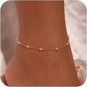 Ankle Bracelets for Women,14K Gold Plated Layered Beach Anklets SetWaterproof Dainty Gold Anklets for Women Gold Jewelry