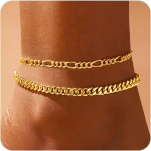 Anklet for Women, 14K Gold Plated Waterproof Ankle Bracelets Stackable Layer Anklets Dainty Jewelry Gift for Women