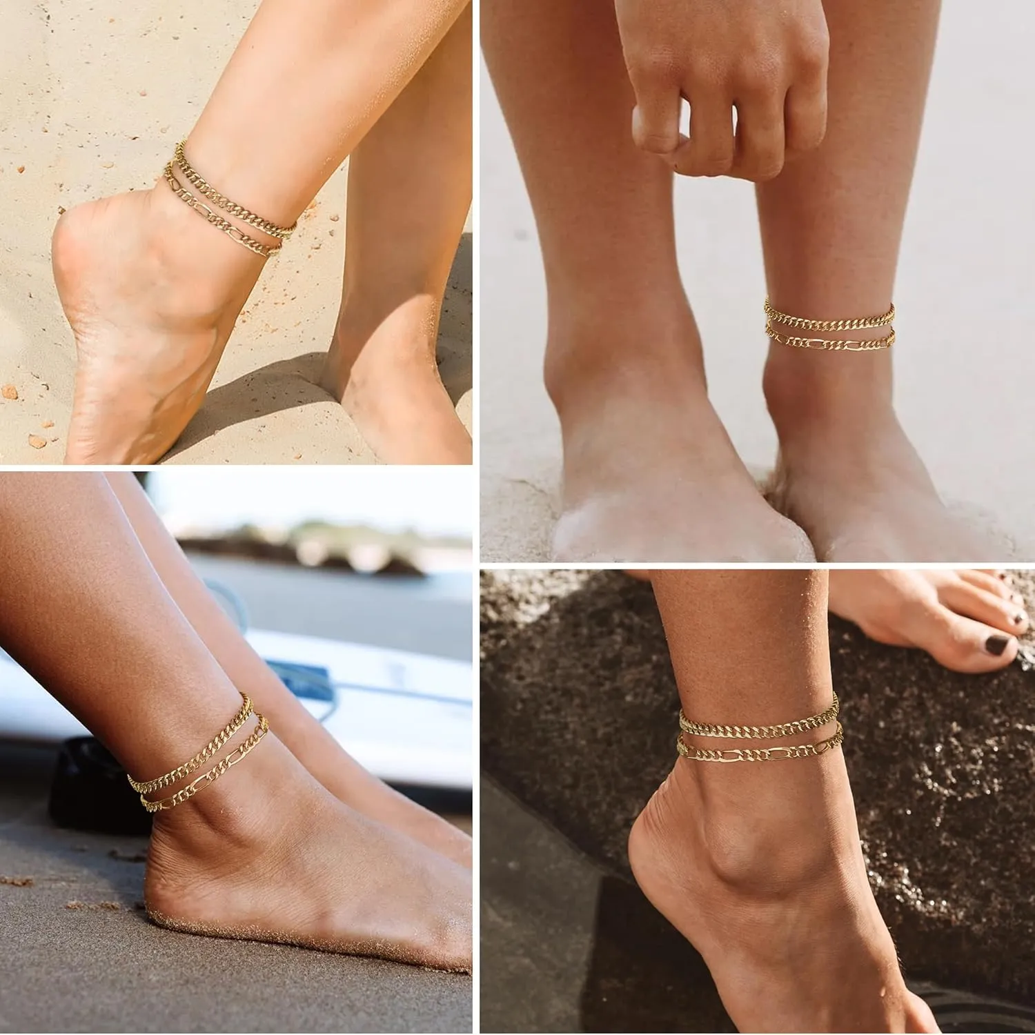 Anklet for Women, 14K Gold Plated Waterproof Ankle Bracelets Stackable Layer Anklets Dainty Jewelry Gift for Women