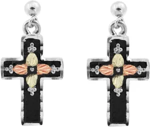 Antiqued Cross Earrings, Sterling Silver with 12k Green & Rose Black Hills Gold  Timeless Religious Jewelry for Women, Hypoallergenic, Unique Design, Ideal Gift for Her