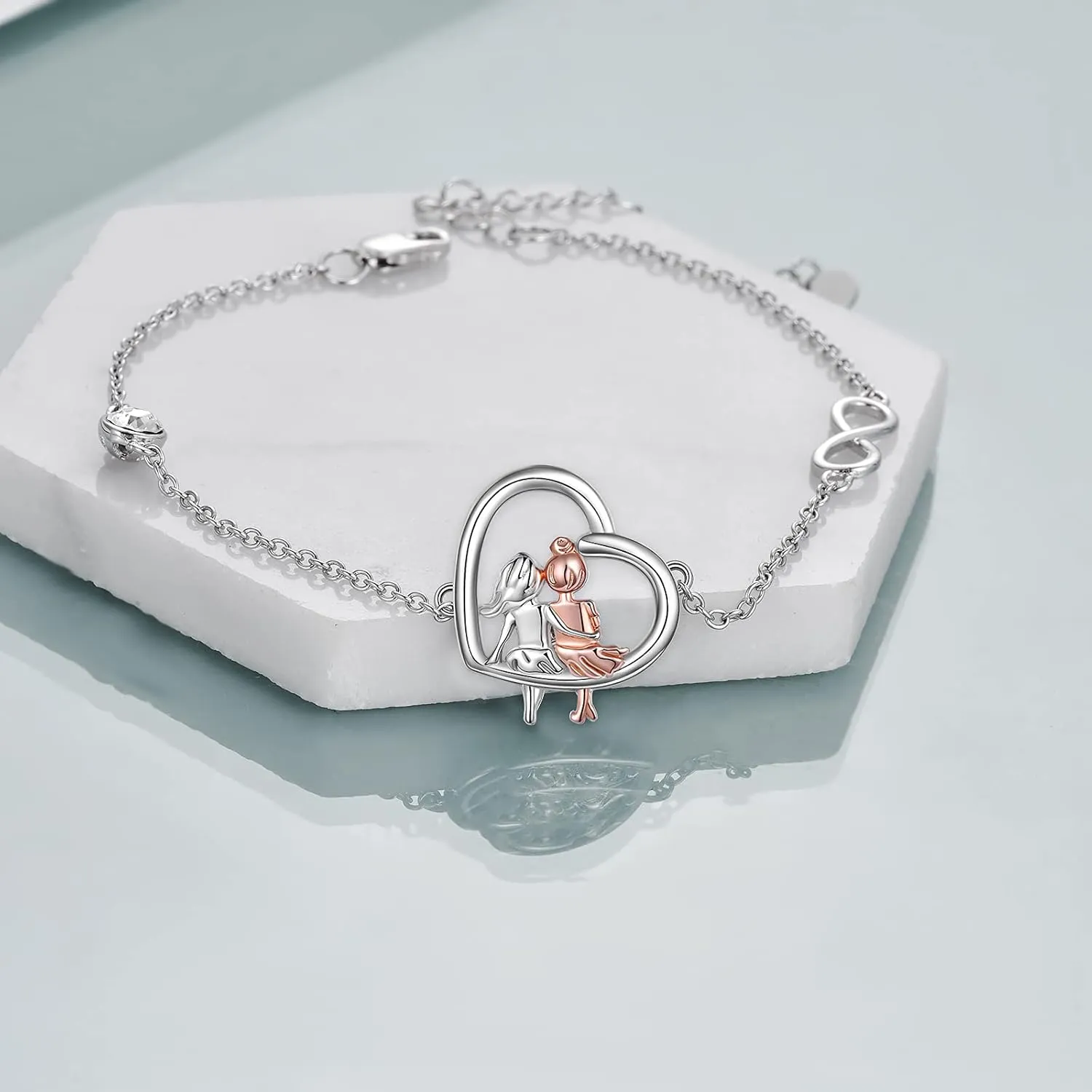 AOBOCO Sisters Bracelet Sterling Silver 2 Sister Anklets Jewelry Gifts for Women