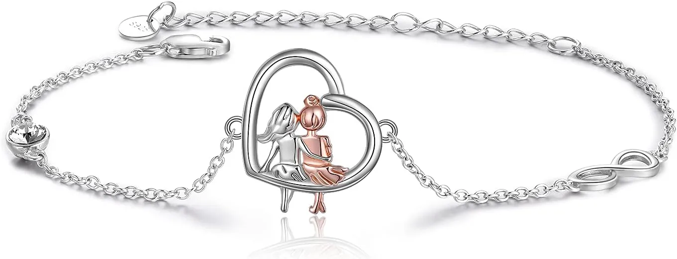 AOBOCO Sisters Bracelet Sterling Silver 2 Sister Anklets Jewelry Gifts for Women