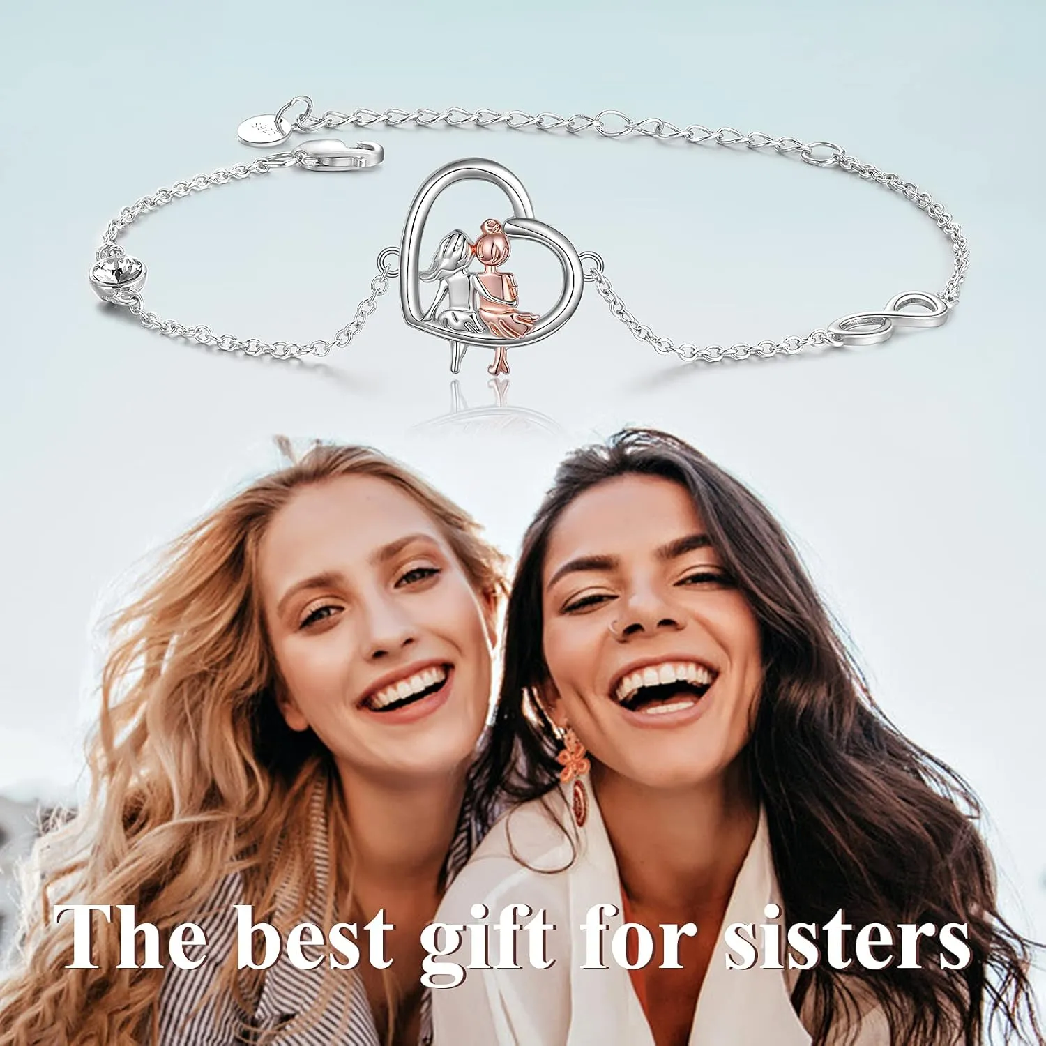 AOBOCO Sisters Bracelet Sterling Silver 2 Sister Anklets Jewelry Gifts for Women