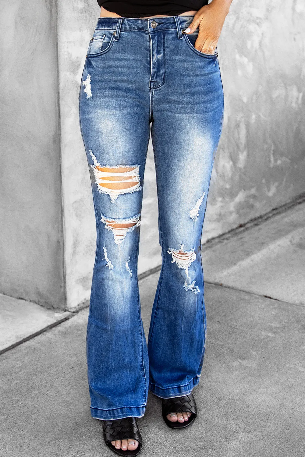 *App Exclusive* Distressed Flare Leg Jeans