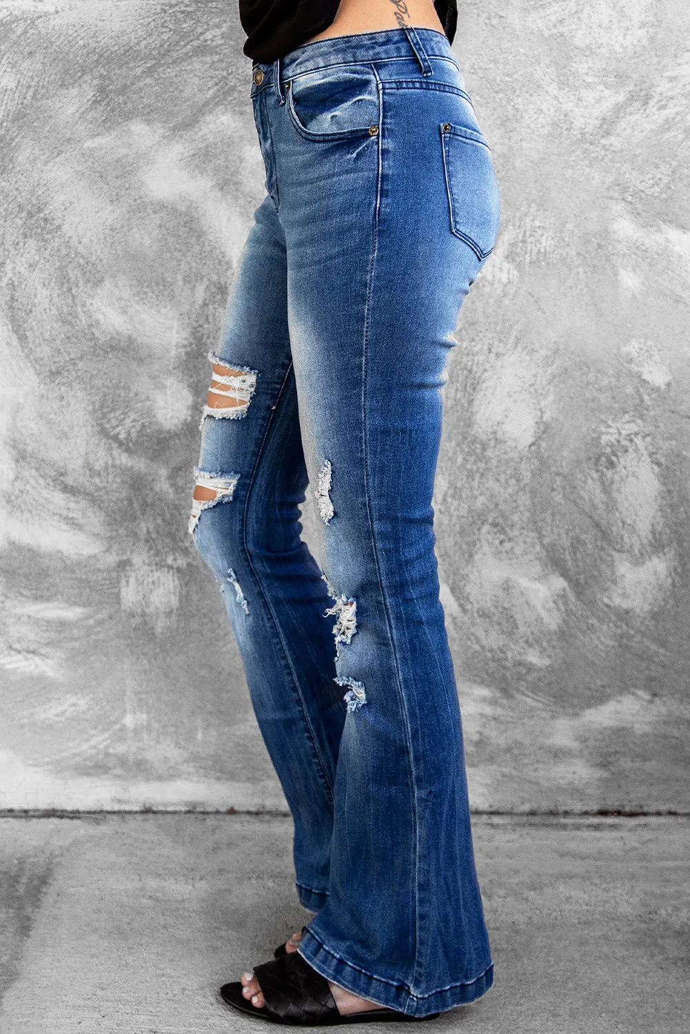 *App Exclusive* Distressed Flare Leg Jeans