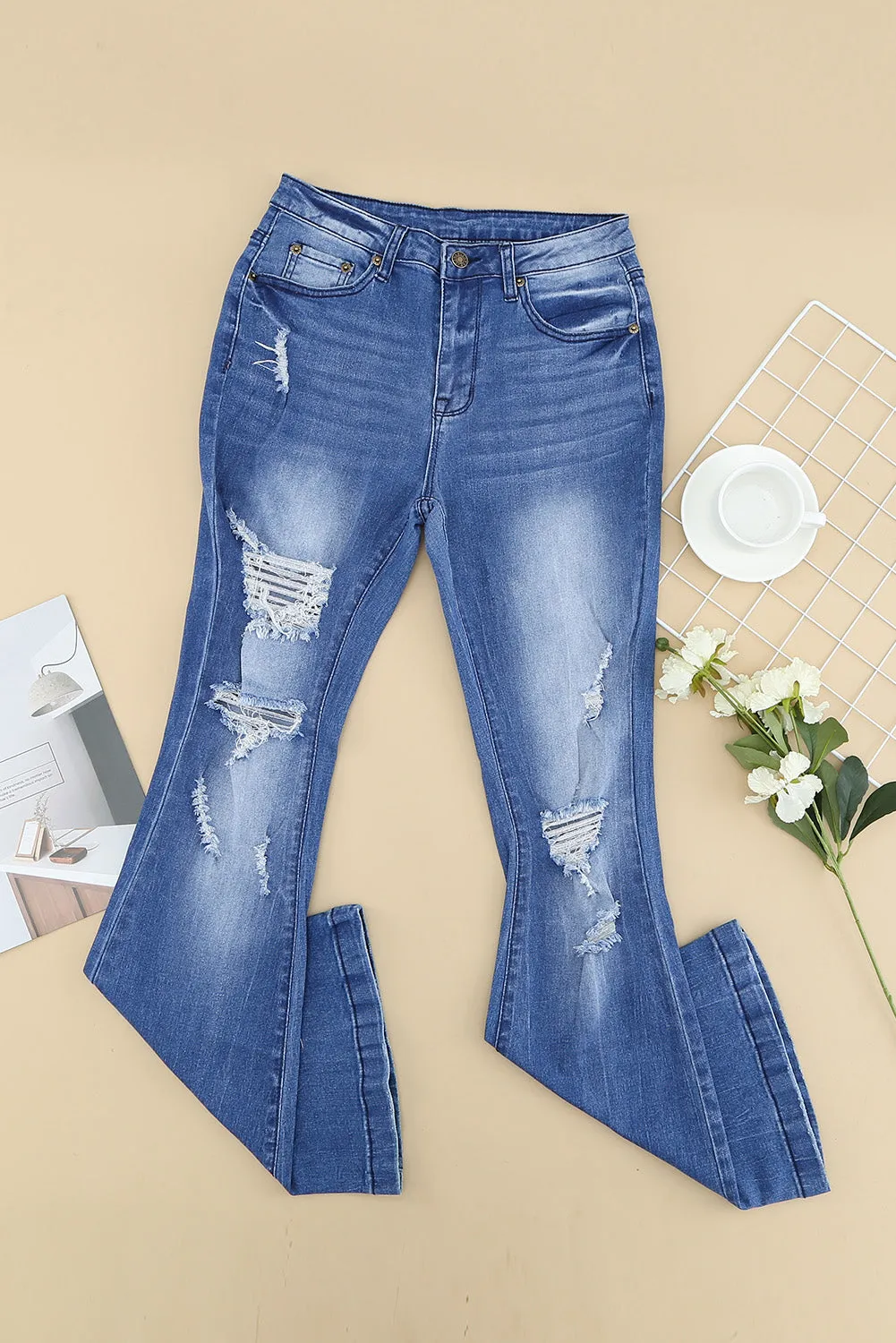 *App Exclusive* Distressed Flare Leg Jeans