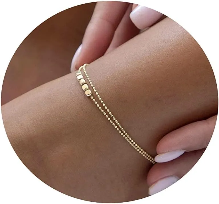 ASCOMY Ankle Bracelets for Women 14K Gold Plated Anklet for Women Silver Layered Shining Tennis Anklet Dainty Beaded Bar Dot Pearl Satellite Link Chain Anklets Summer Beach Foot Chain Jewelry Gifts