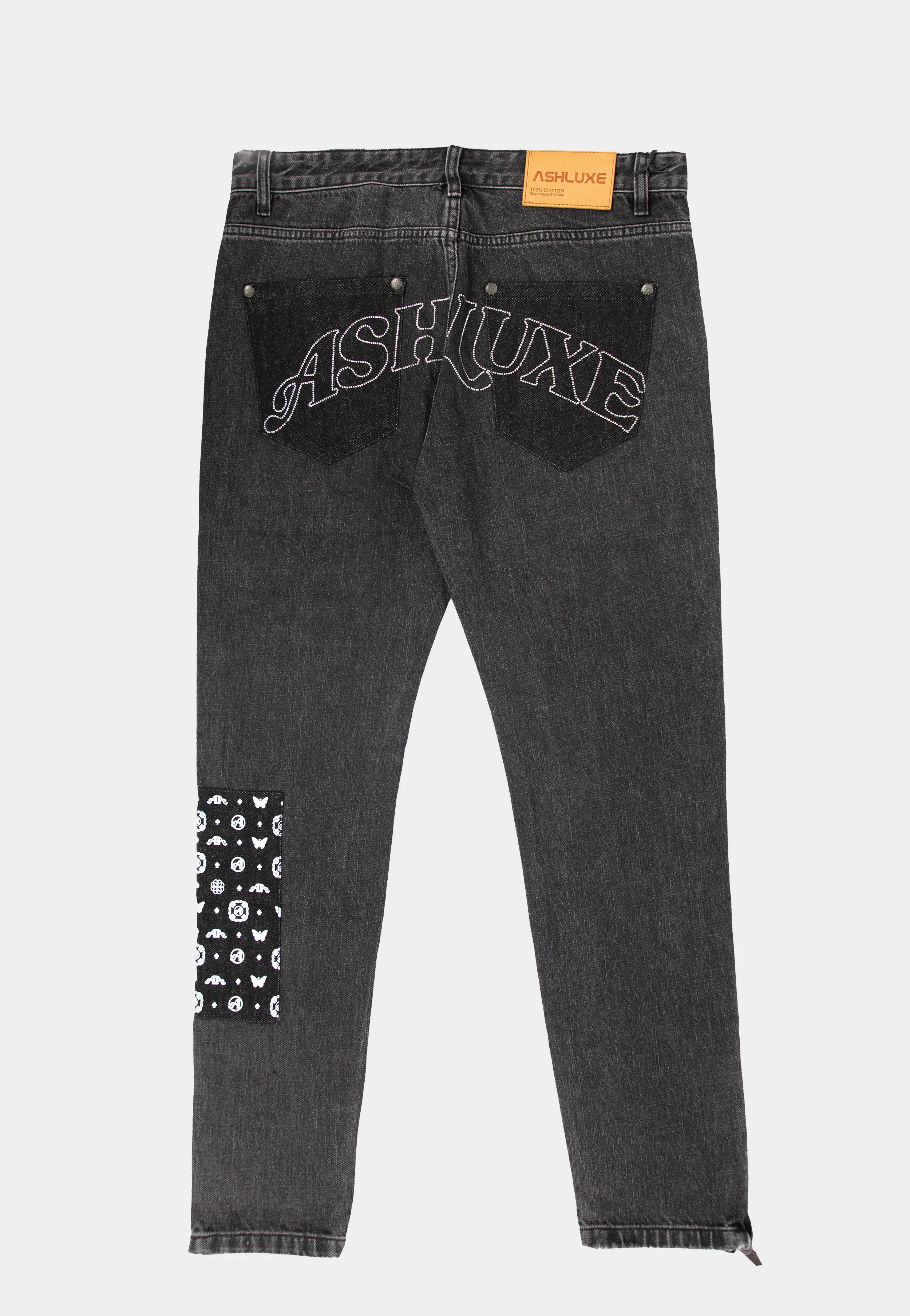 Ashluxe Rhinestone Patch Denim Pant Black