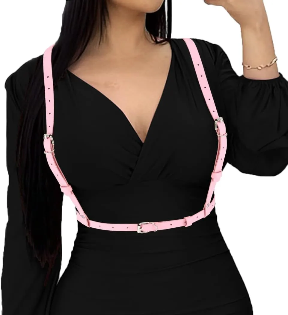Asooll Punk Leather Body Chains Rave Harness Belt Fashion Club Leather Body Accessories Jewelry for Women and Girls