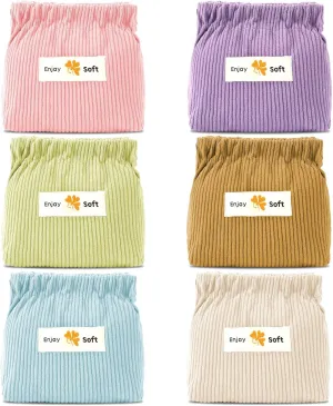 AUGSUN 6pc Corduroy Elastic Hair Tie Organizer, Storage Bag, Makeup Pouch, Travel Accessory, 5.11 x 1.96 x 4.72 IN, Milky White, Green, Blue, Coffee, Pink, Purple
