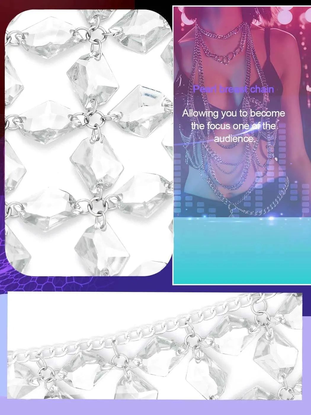 Aukmla Crystal Bra Body Chain Top Silver Rhinestones Halter Crop Tops Beach Bikini Chest Chains Body Jewelry for Women