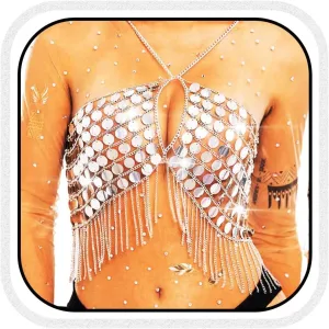 Aukmla Sequin Bra Body Chain Top Halter Crop Tops Beach Bikini Chest Chains Body Jewelry for Women