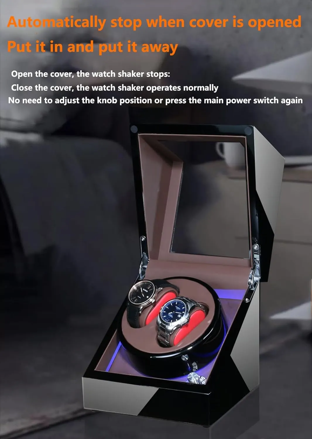 Automatic Double Watch Winder Box, LED Light, Piano Paint Finish, Silent Motor, 4 Rotation Modes, Dual Power Supply, Luxury Watch Display & Storage