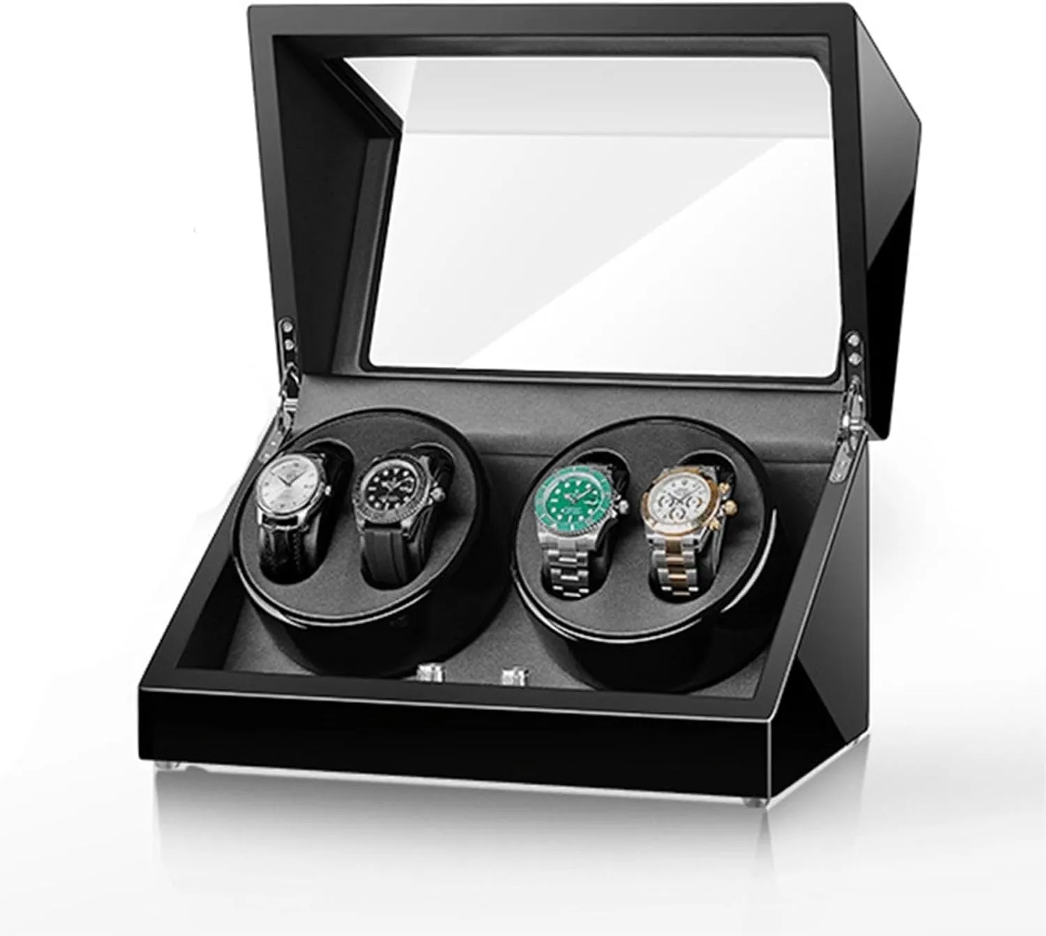 Automatic Watch Winder For 4 Watches Luxury Mechanical Watch Storage Case Wood Shell Piano Self Winding Watch Rotator Box With Quiet Motor Dual Power Supply,C (A)