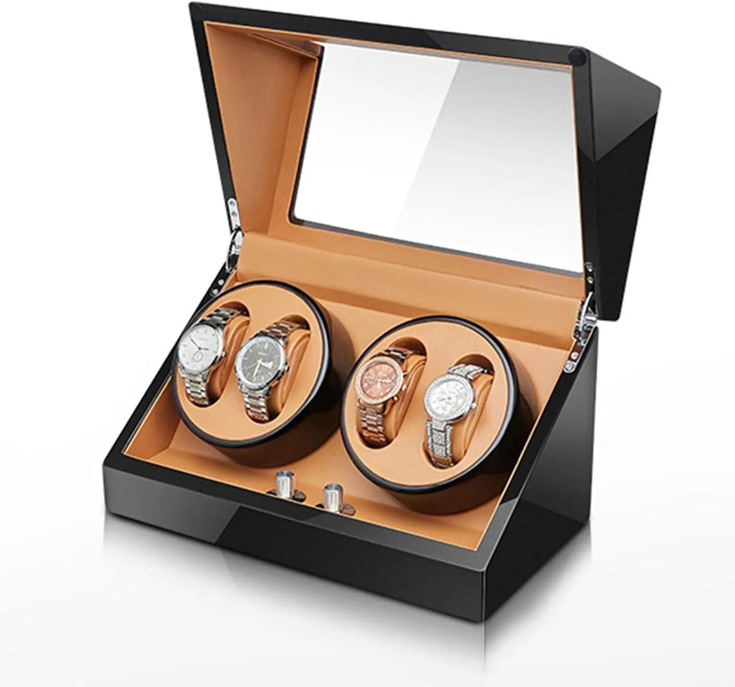 Automatic Watch Winder For 4 Watches Luxury Mechanical Watch Storage Case Wood Shell Piano Self Winding Watch Rotator Box With Quiet Motor Dual Power Supply,C (B)