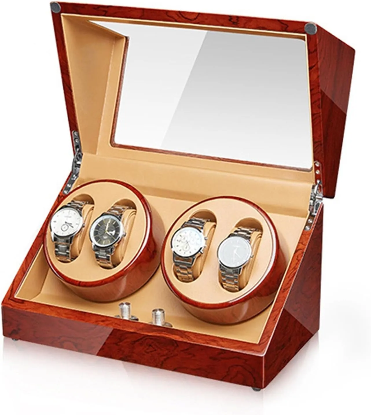 Automatic Watch Winder For 4 Watches Luxury Mechanical Watch Storage Case Wood Shell Piano Self Winding Watch Rotator Box With Quiet Motor Dual Power Supply,C (C)
