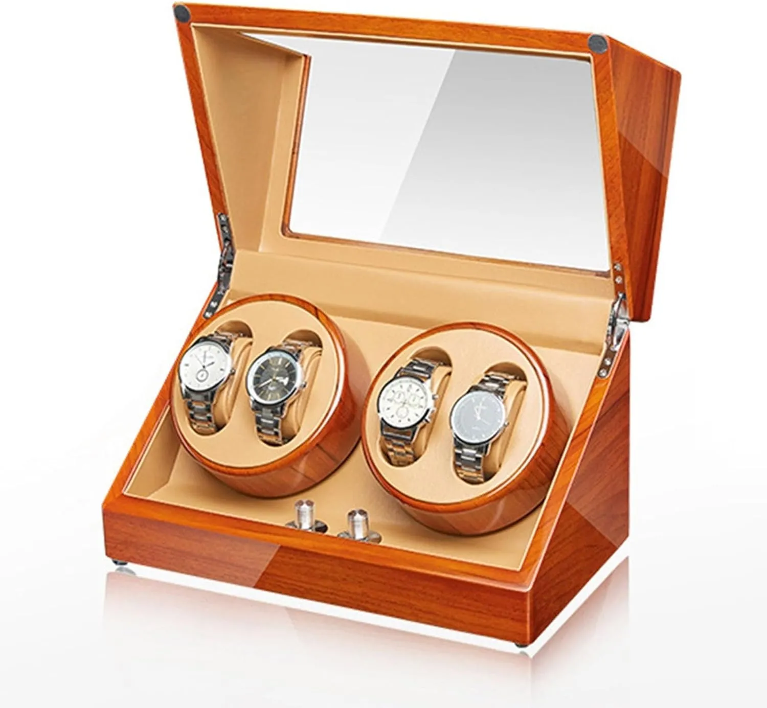 Automatic Watch Winder For 4 Watches Luxury Mechanical Watch Storage Case Wood Shell Piano Self Winding Watch Rotator Box With Quiet Motor Dual Power Supply,C (G)