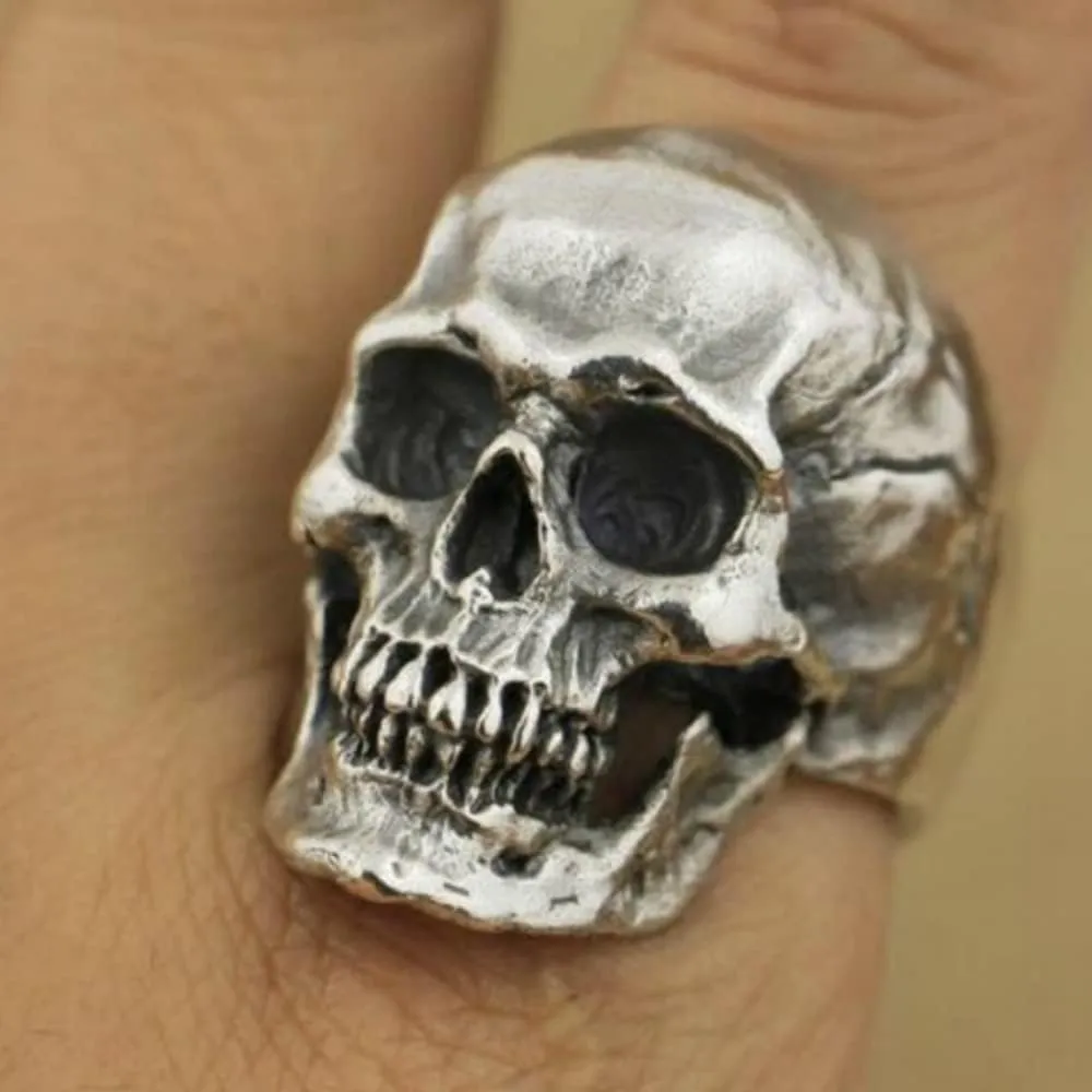 Awmnjtmgpw 925 Sterling Silver personage retro cracked Skull Ring men's unique design special ring size 6-10 (Size 10)